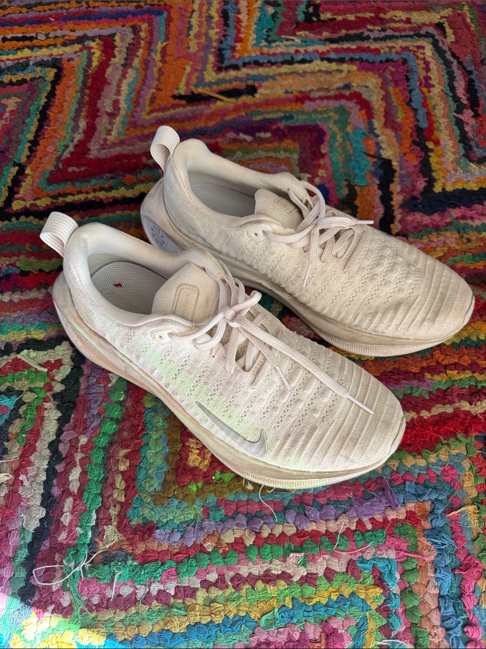 Nike Cream white Knit Running Sneakers with Silver Swoosh